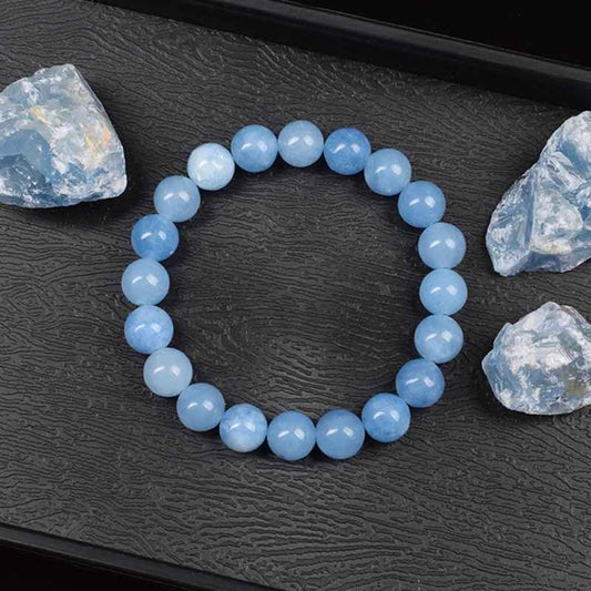 Elizabeth - Armband med Naturliga Akvamarin-Kvarts-Pärlor